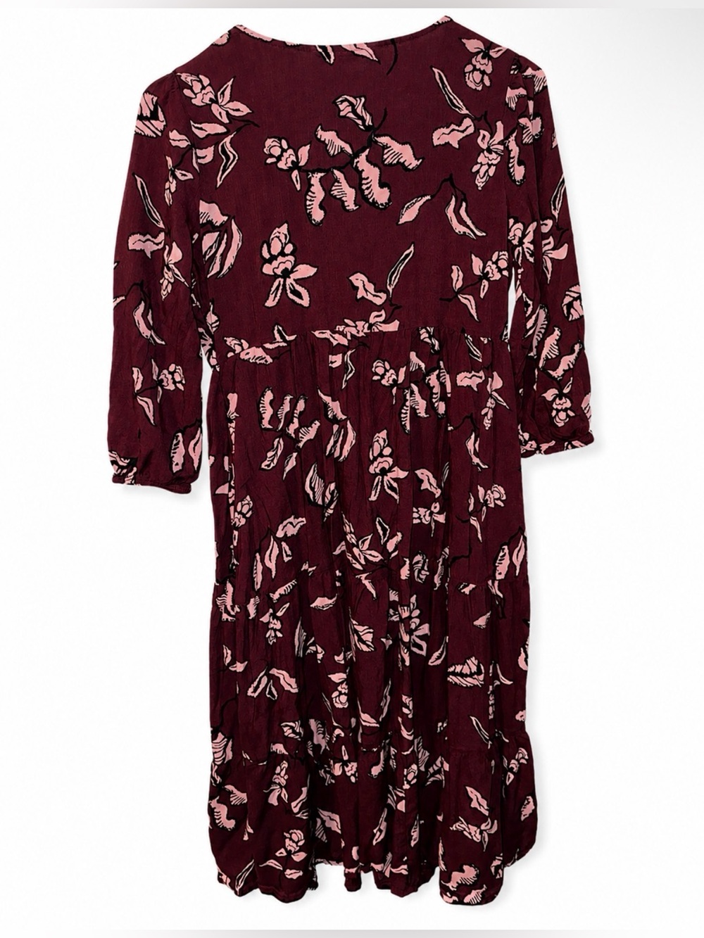Sonoma Burgundy Floral Long-Sleeve Midi Dress with Pink Print - Picture 3 of 9